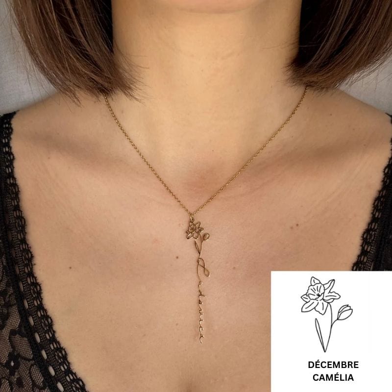 Collier avec Nom & Fleur de Naissance