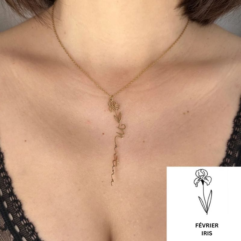 Collier avec Nom & Fleur de Naissance