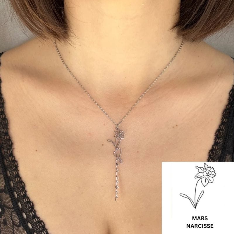 Collier avec Nom & Fleur de Naissance