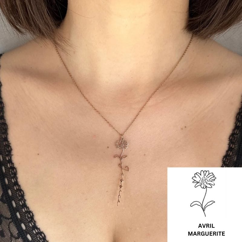 Collier avec Nom & Fleur de Naissance