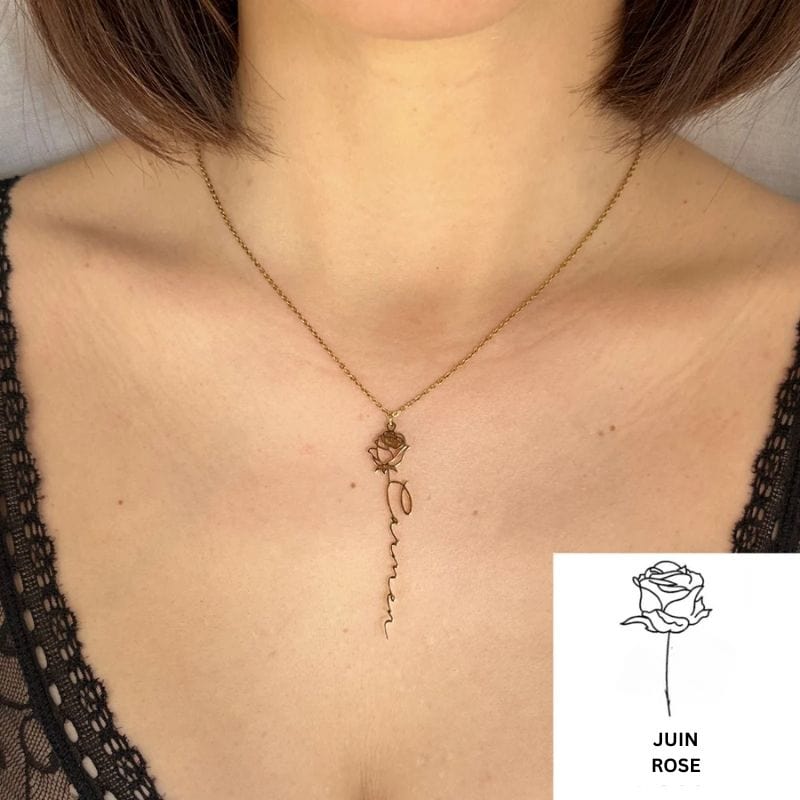 Collier avec Nom & Fleur de Naissance