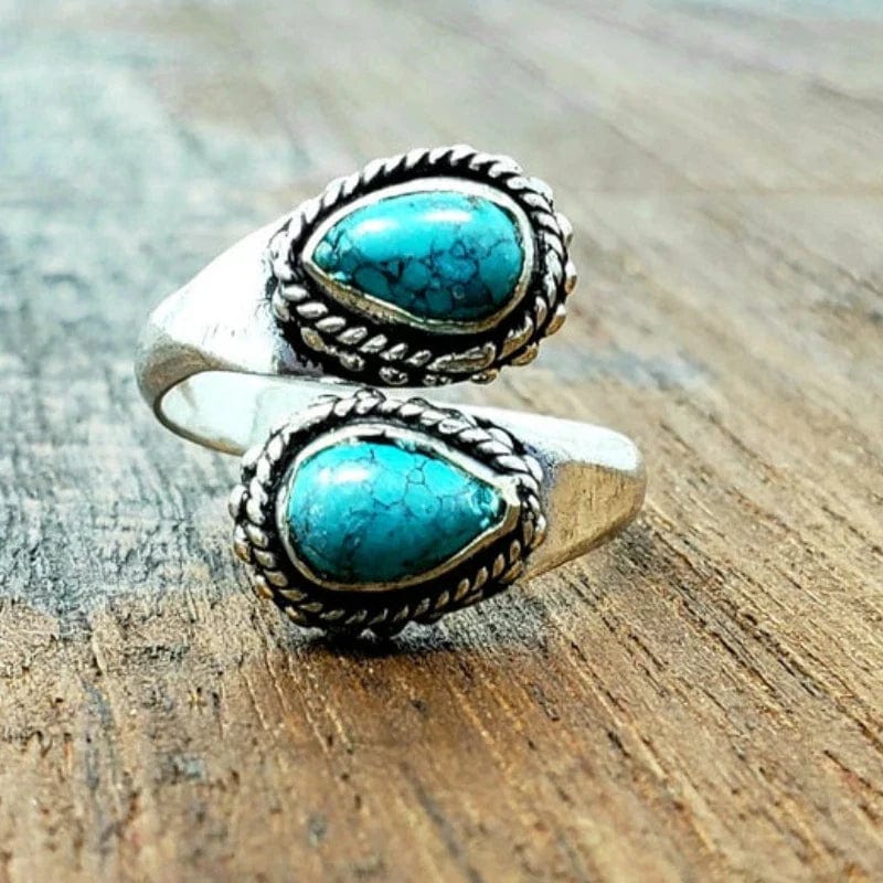 Bague Vintage Bohème avec Motif en Rattan et Pierre Naturelle